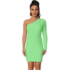 Mint Green - Long Sleeve One Shoulder Mini Dress by ColorfulDresses