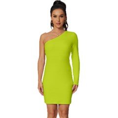 Bitter Lemon Green - Long Sleeve One Shoulder Mini Dress by ColorfulDresses