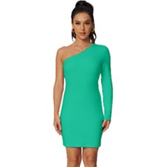 Caribbean Green - Long Sleeve One Shoulder Mini Dress by ColorfulDresses