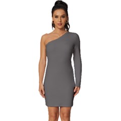 Carbon Grey - Long Sleeve One Shoulder Mini Dressdress by ColorfulDresses