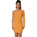 Deep Saffron Orange - Long Sleeve One Shoulder Mini Dress View1