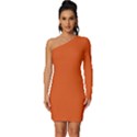 Dark Fire Orange - Long Sleeve One Shoulder Mini Dress View1