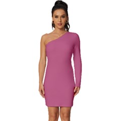 Bashful Pink - Custom Long Sleeve One Shoulder Mini Dress by ColorfulDresses