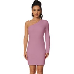 Cashmere Rose Pink - Custom Long Sleeve One Shoulder Mini Dress by ColorfulDresses