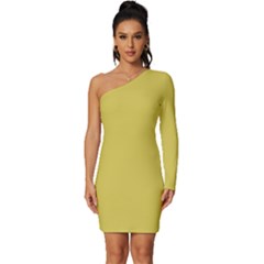 Ceylon Yellow - Custom Long Sleeve One Shoulder Mini Dress by ColorfulDresses