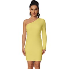 Laguna Yellow - Custom Long Sleeve One Shoulder Mini Dress by ColorfulDresses