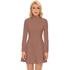 Blast Off Bronze Brown - Long Sleeve Velour Longline Dress by ColorfulDresses