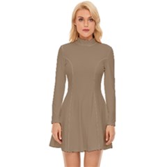 Beaver Brown - Long Sleeve Velour Longline Dress by ColorfulDresses