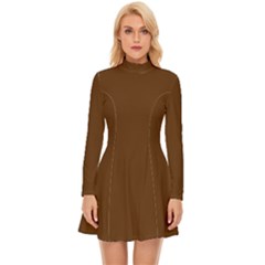 Caramel Brown - Long Sleeve Velour Longline Dress by ColorfulDresses