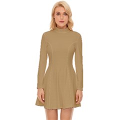 Camel Brown - Long Sleeve Velour Longline Dress by ColorfulDresses