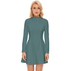 Beetle Green - Long Sleeve Velour Longline Dress by ColorfulDresses