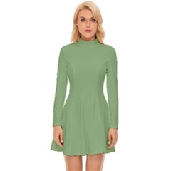 Dark Sea Green - Long Sleeve Velour Longline Dress by ColorfulDresses