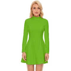 Alien Green - Long Sleeve Velour Longline Dress by ColorfulDresses