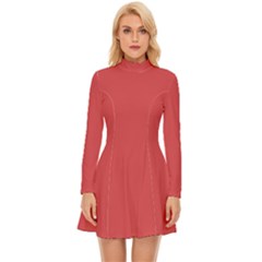 Cayenne Red - Long Sleeve Velour Longline Dress by ColorfulDresses