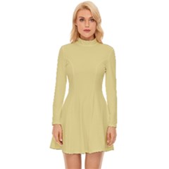 Beige - Long Sleeve Velour Longline Dress by ColorfulDresses