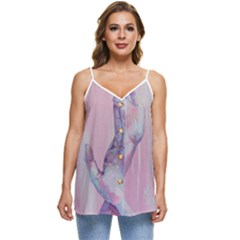 Conceptual Abstract Hand Painting  Casual Spaghetti Strap Chiffon Top by MariDein