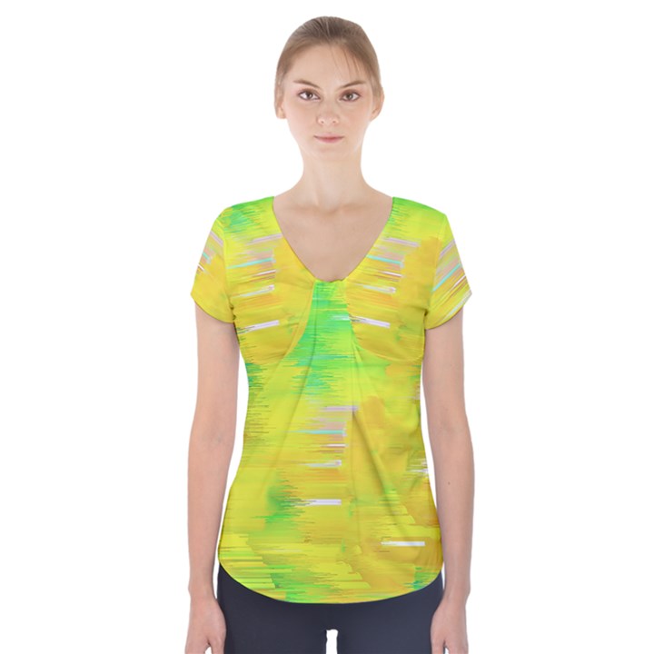 Colorful Multicolored Maximalist Abstract Design Short Sleeve Front Detail Top