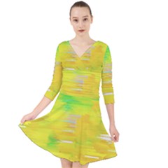 Colorful Multicolored Maximalist Abstract Design Quarter Sleeve Front Wrap Dress