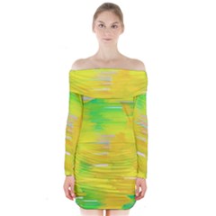 Colorful Multicolored Maximalist Abstract Design Long Sleeve Off Shoulder Dress by dflcprintsclothing