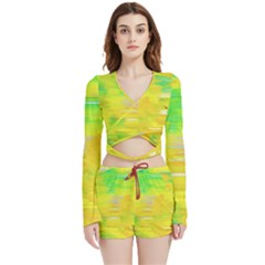 Colorful Multicolored Maximalist Abstract Design Velvet Wrap Crop Top And Shorts Set by dflcprintsclothing