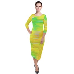 Colorful Multicolored Maximalist Abstract Design Quarter Sleeve Midi Velour Bodycon Dress by dflcprintsclothing