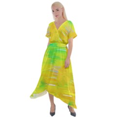 Colorful Multicolored Maximalist Abstract Design Cross Front Sharkbite Hem Maxi Dress by dflcprintsclothing