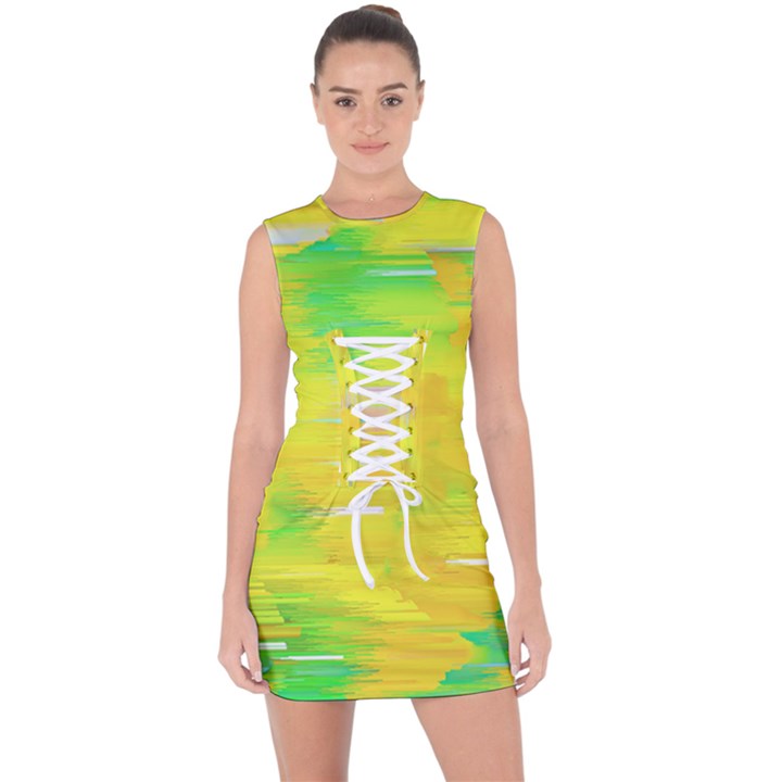 Colorful Multicolored Maximalist Abstract Design Lace Up Front Bodycon Dress