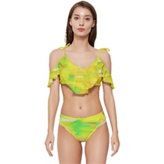 Colorful Multicolored Maximalist Abstract Design Ruffle Edge Tie Up Bikini Set	 by dflcprintsclothing