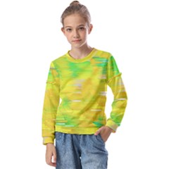 Colorful Multicolored Maximalist Abstract Design Kids  Long Sleeve Tee With Frill 