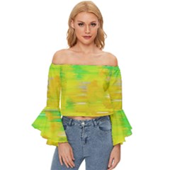 Colorful Multicolored Maximalist Abstract Design Off Shoulder Flutter Bell Sleeve Top by dflcprintsclothing