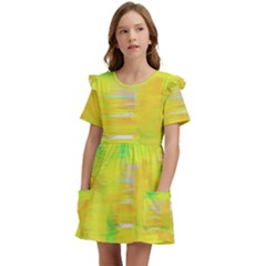 Colorful Multicolored Maximalist Abstract Design Kids  Frilly Sleeves Pocket Dress by dflcprintsclothing