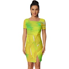 Colorful Multicolored Maximalist Abstract Design Fitted Knot Split End Bodycon Dress by dflcprintsclothing