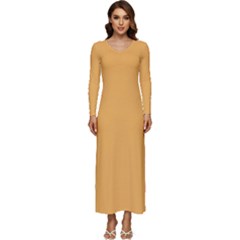 Bees Wax Orange - Long Sleeve Longline Maxi Dress by ColorfulDresses