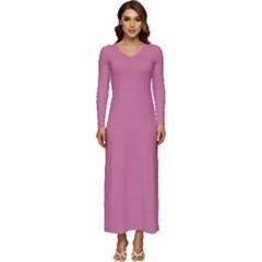 Chateau Rose Pink - Long Sleeve Longline Maxi Dress by ColorfulDresses