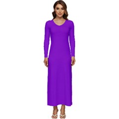 French Violet Purple - Long Sleeve Longline Maxi Dress by ColorfulDresses