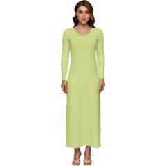 Key Lime Yellow - Long Sleeve Longline Maxi Dress by ColorfulDresses