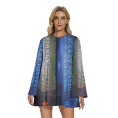 Vintage Collection Book Round Neck Long Sleeve Bohemian Style Chiffon Mini Dress