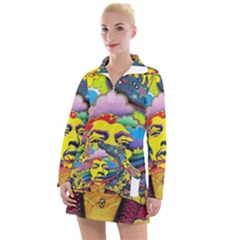 Psychedelic Rock Jimi Hendrix Women s Long Sleeve Casual Dress by Jancukart