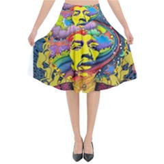 Psychedelic Rock Jimi Hendrix Flared Midi Skirt by Jancukart