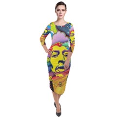 Psychedelic Rock Jimi Hendrix Quarter Sleeve Midi Velour Bodycon Dress by Jancukart