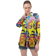 Psychedelic Rock Jimi Hendrix Long Sleeve Satin Shirt