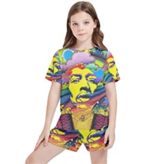 Psychedelic Rock Jimi Hendrix Kids  Tee And Sports Shorts Set