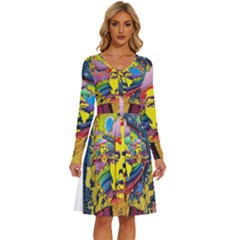 Psychedelic Rock Jimi Hendrix Long Sleeve Dress With Pocket by Jancukart