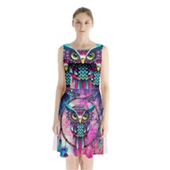 Owl Dreamcatcher Sleeveless Waist Tie Chiffon Dress