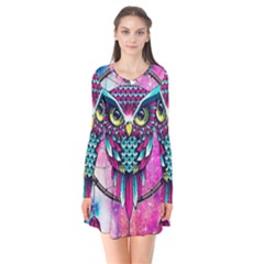 Owl Dreamcatcher Long Sleeve V-neck Flare Dress