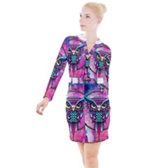 Owl Dreamcatcher Button Long Sleeve Dress