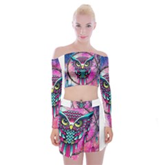 Owl Dreamcatcher Off Shoulder Top With Mini Skirt Set