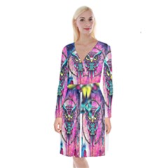 Owl Dreamcatcher Long Sleeve Velvet Front Wrap Dress