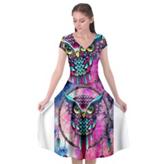 Owl Dreamcatcher Cap Sleeve Wrap Front Dress