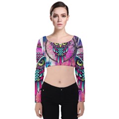 Owl Dreamcatcher Velvet Long Sleeve Crop Top